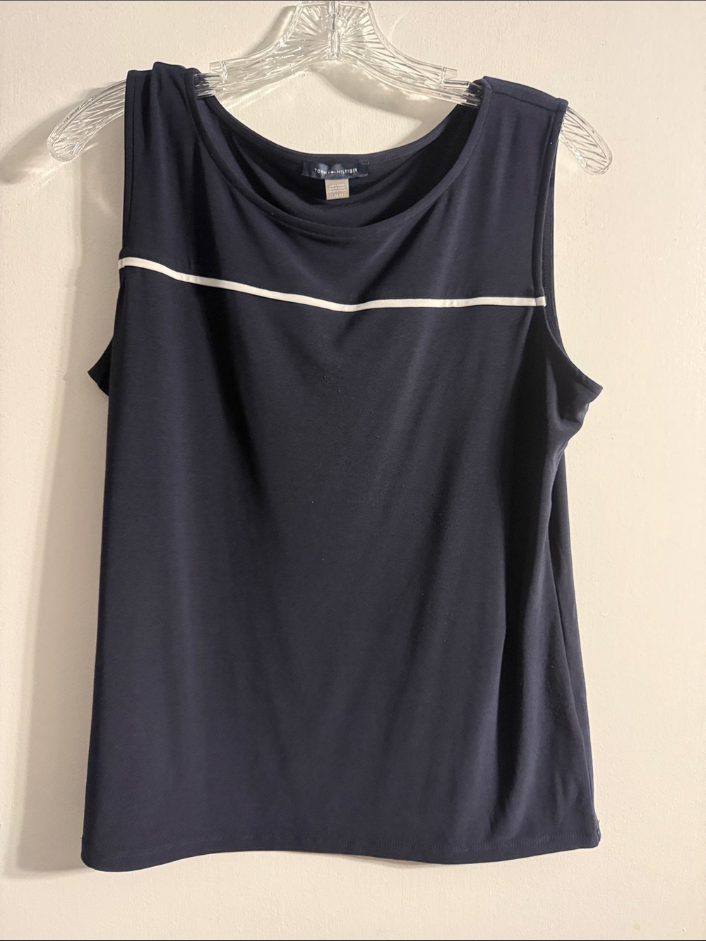 Tommy Hilfiger Navy Sleeveless Tank with White Chest Stripe (L)